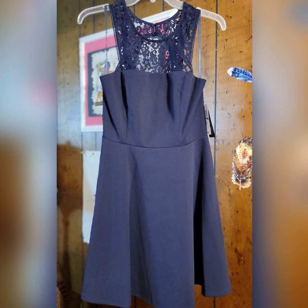 Navy Lace Detail Cocktail Dress Size 9 Juniors